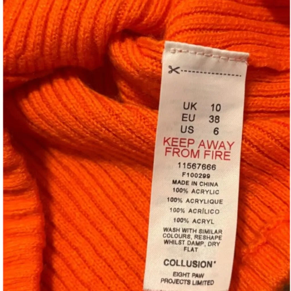 COLLUSION Knitted Bralette Chunky Rib Bright Orange Size 6 - Image 4