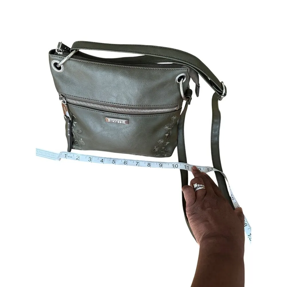 Rosetti Olive Green Floral Embossed Faux Leather Crossbody Bag Adjustable Strap - Image 10
