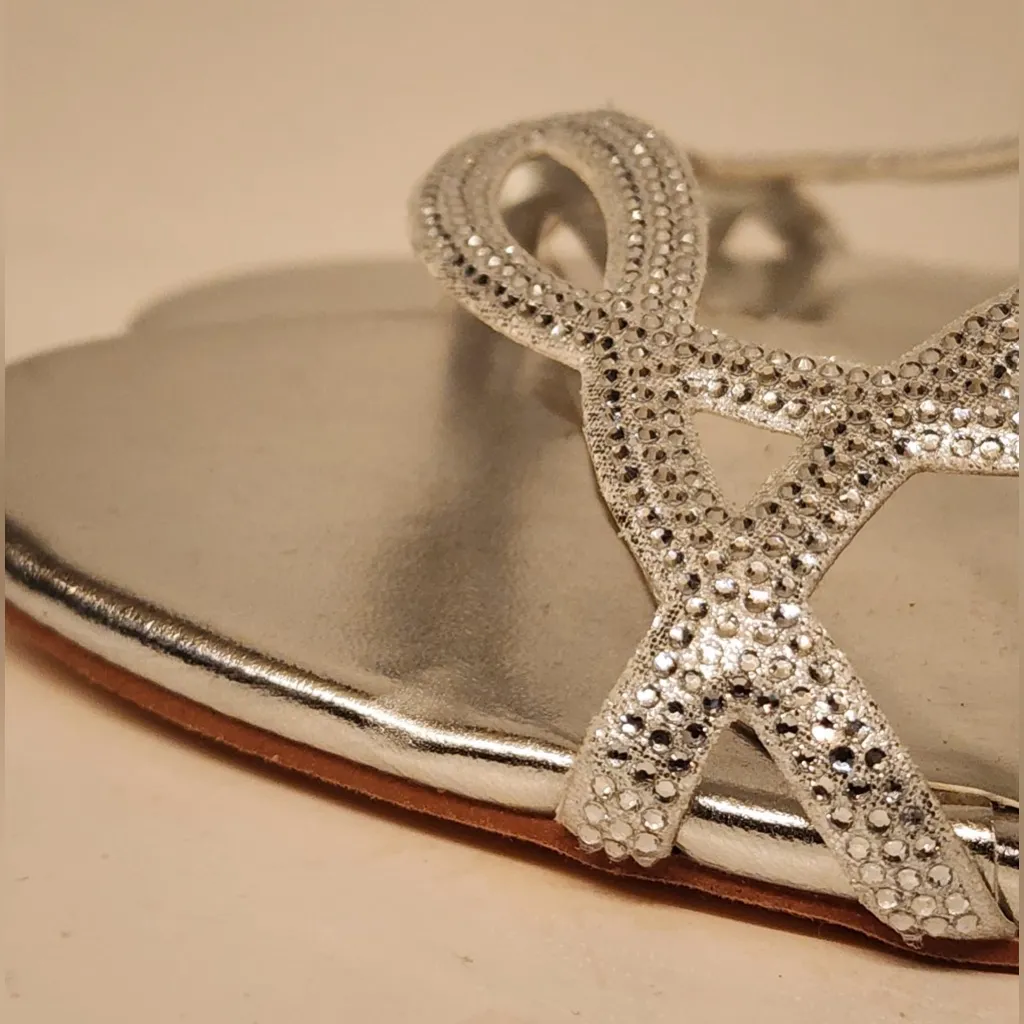 Lauren Lorraine Malaga Rhinestone Slingback Stiletto Sandals Silver Heels Sz 7.5 - Image 8