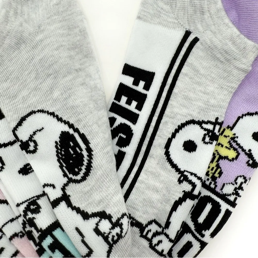 Snoopy Peanuts Womens No Show Socks Woodstock Funny Phrases Pastel Fun Gift White - Image 6