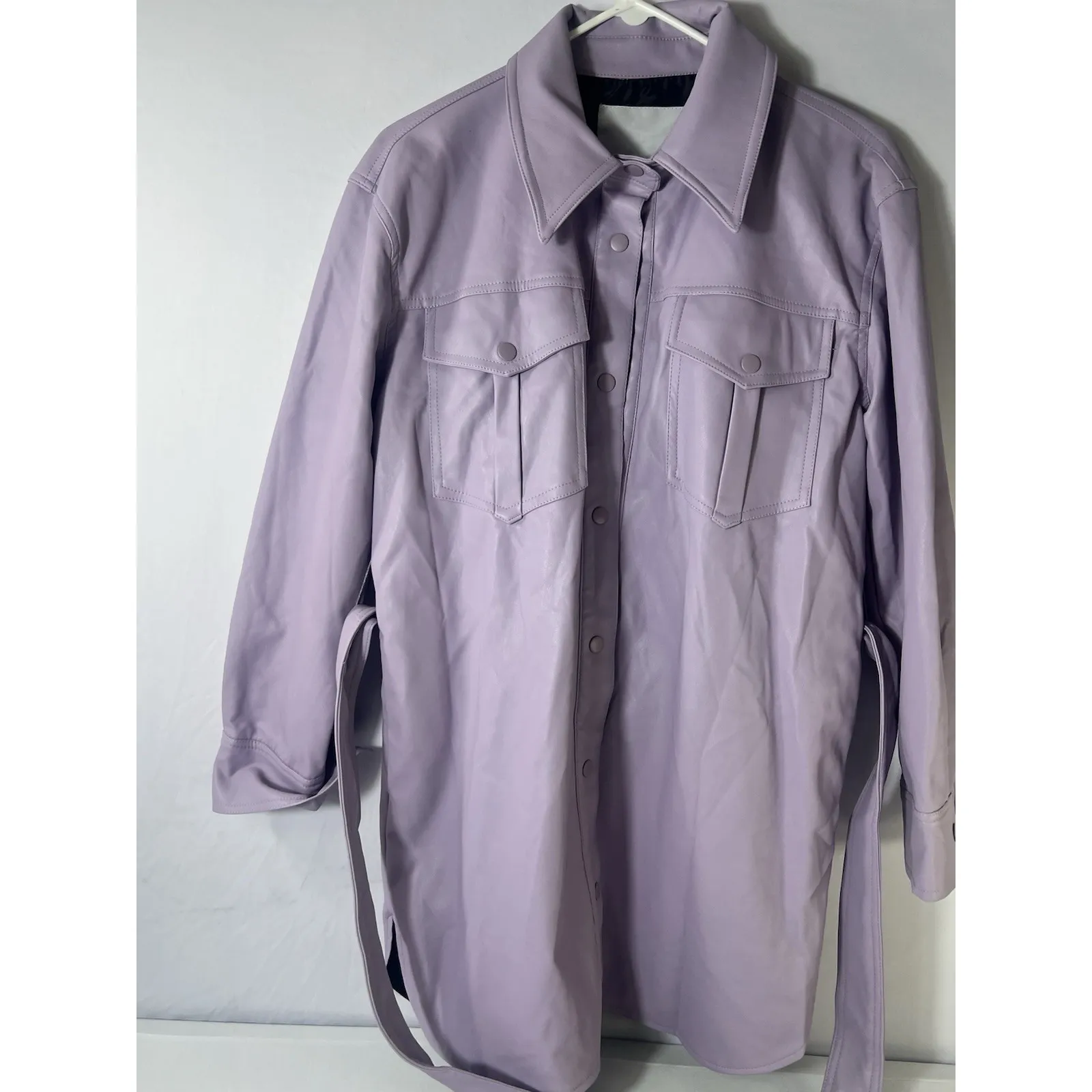 NVLT Lilac Purple‎ Faux Leather Shirt Jacket with Belt Size SMALL Women's Purple - Image 3