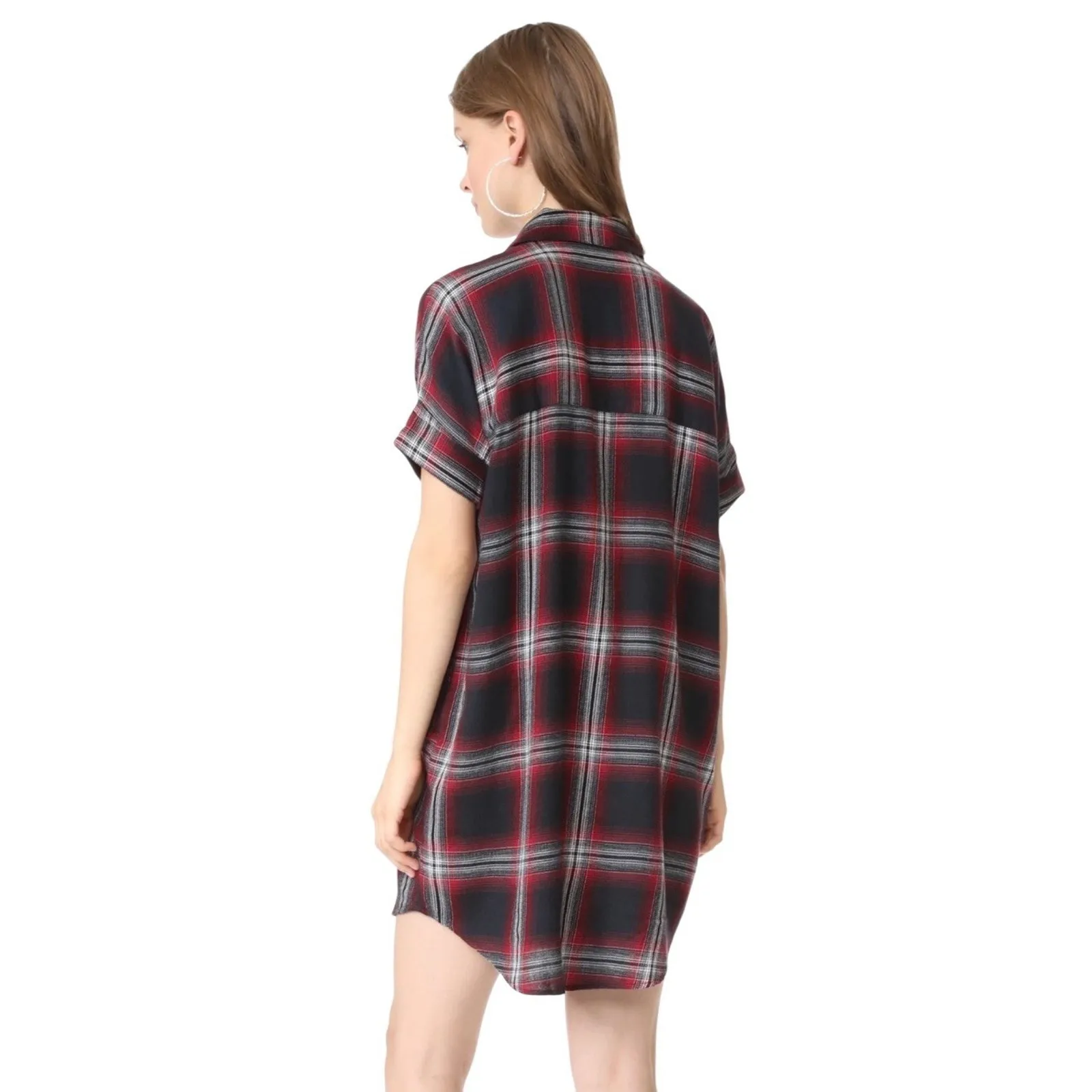 Madewell Womens Courier Shirt Dress L Grunge Rollins Plaid Black Red 90s NWT - Image 3