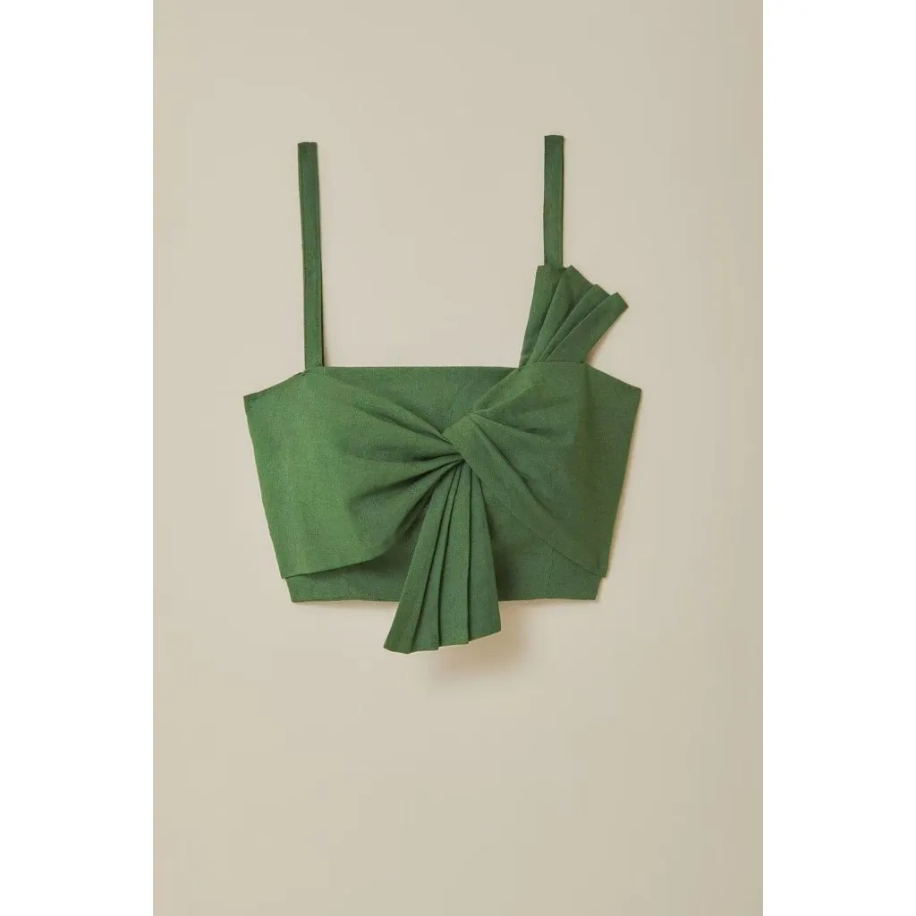 NWOT Farm Rio Green Bow Linen Crop Top Square Neck Sleeveless Statement Tank M - Image 3