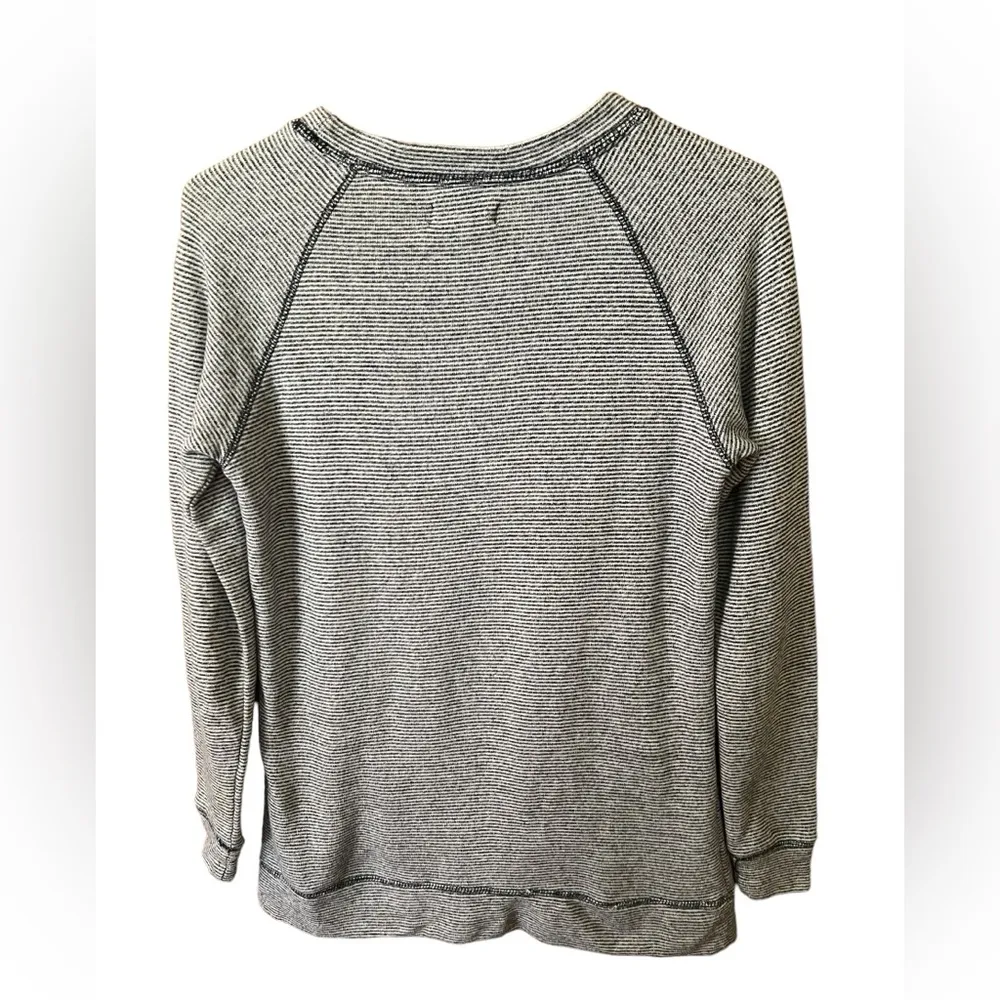 Per Se Crew Neck Grey Striped Sweatshirt Long Sleeve Pockets Medium - Image 2