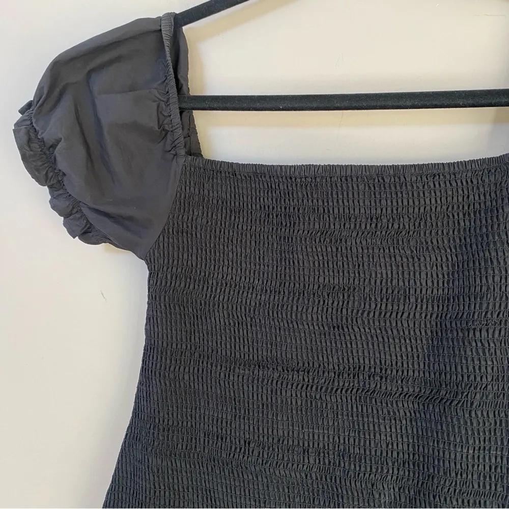 Maia Bergman Ada Smocked Black Puff Sleeve Drop Waist Mini Dress Size Small - Image 9