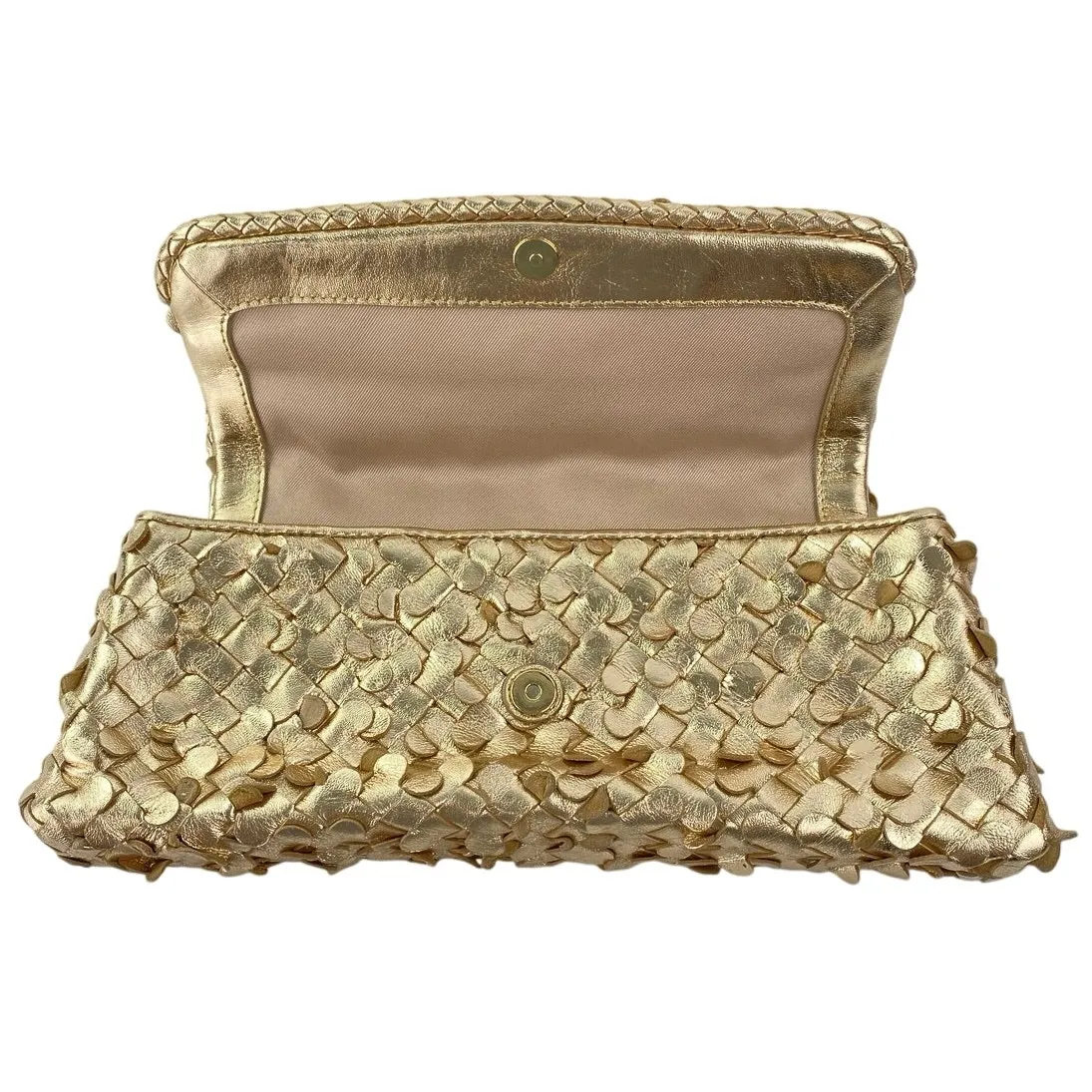 Sam Edelman Gold Bianka Woven Leather East/West Clutch Wristlet Purse Pouch OS - Image 5