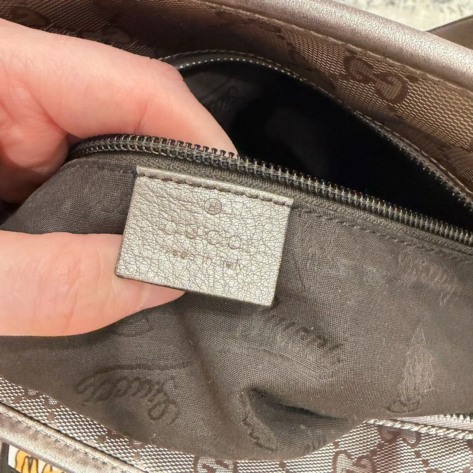 Authentic GUCCI GG Imprime Handbag Tote & Dustbag-Metallic Bronze-Excellent Cond - Image 11