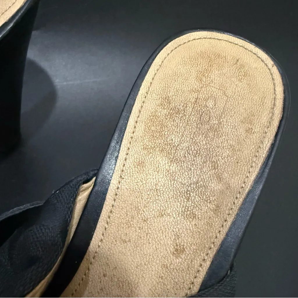 COACH Ivy Black Signature Logo Canvas Studded Wooden Platform Mule Clogs Size 9 - Image 11