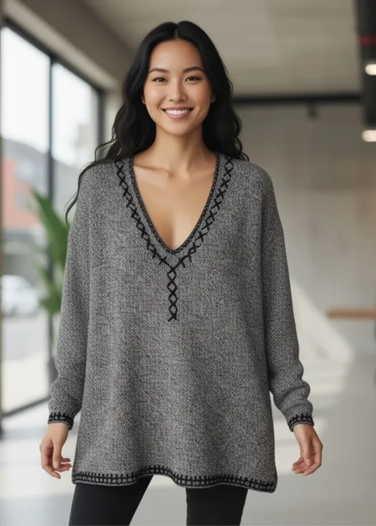 Vintage 90’s: Bloomingdale’s Y2K ᯾ Cozy Cashmere V Neck Knit Whipstitch Sweater Gray Size M - Image 1