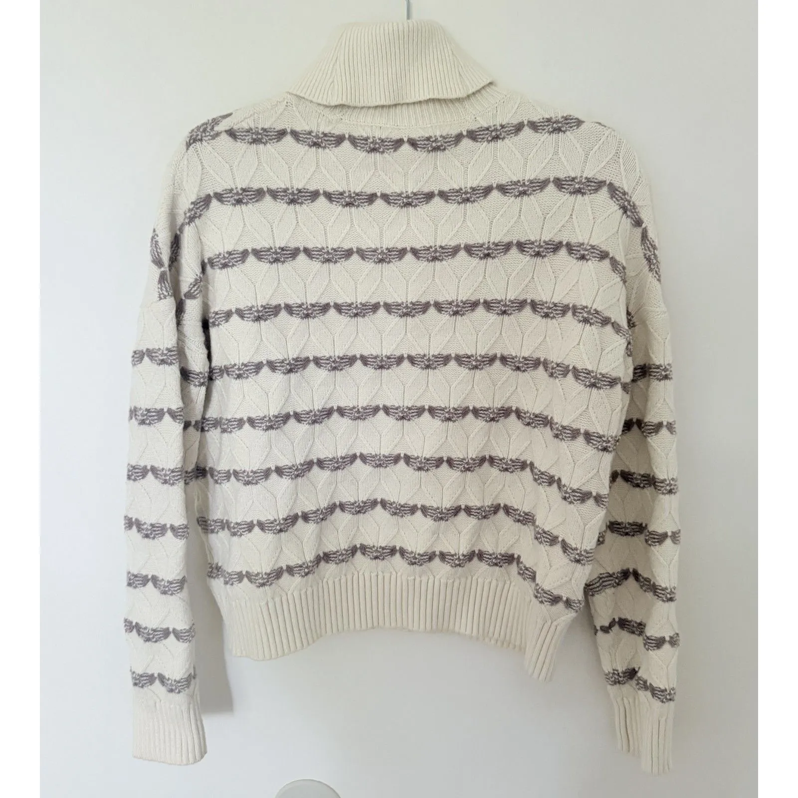 Joie Alpine Cream Brown Cable Knit Striped Cropped Cozy Turtleneck Sweater Sz L - Image 2