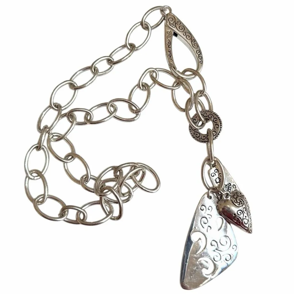 Silver Tone Charm Necklace Hearts Scrollwork Toggle - Image 6