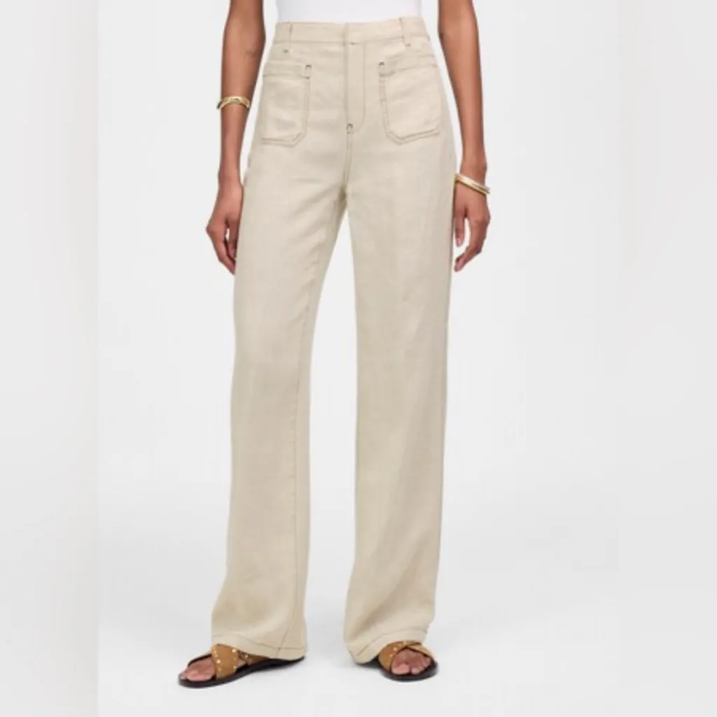 Madewell women’s Patch Pocket Flare Pant in 100% Linen natural Size 0 NWT - Image 3
