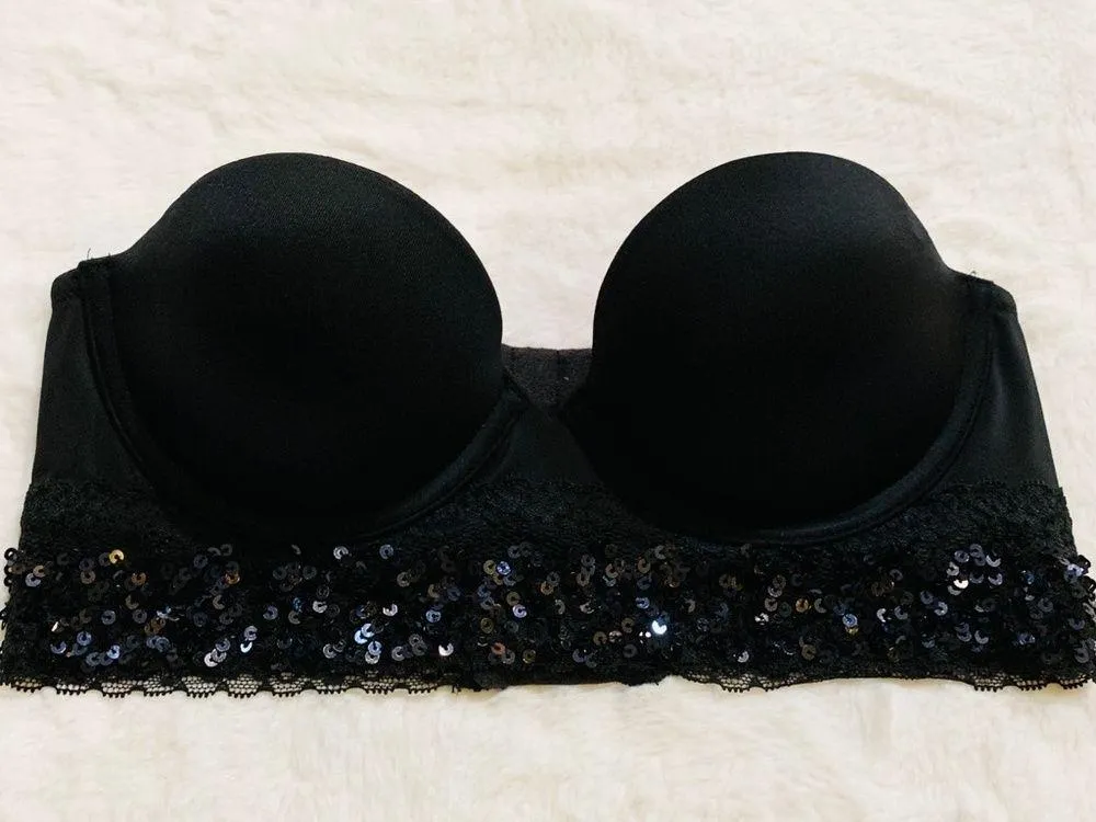 PINK Victoria’s Secret Black Sequin Bustier Size 34B - Image 13