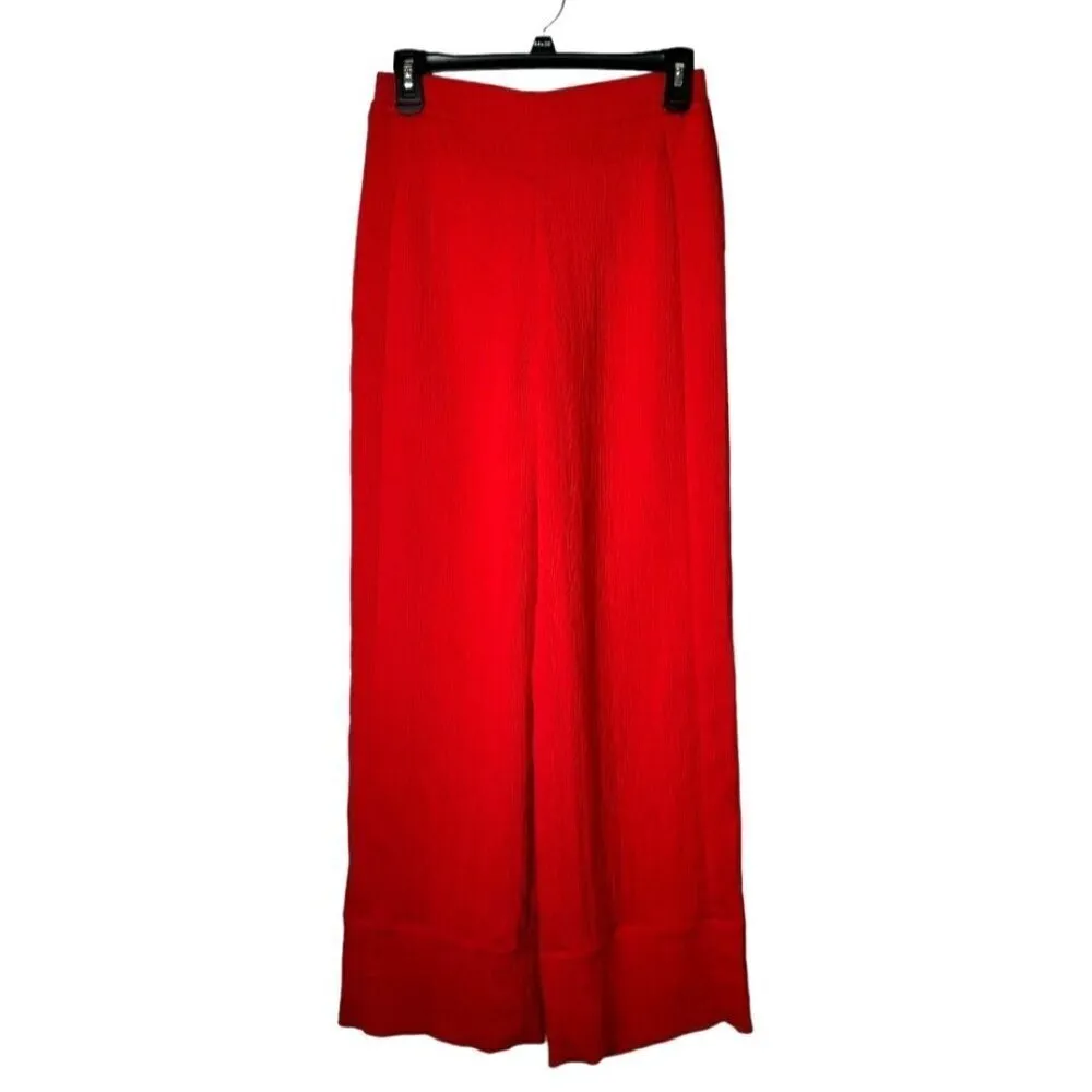 Palmer Harding Pants‎ Women 2 Red Crinkled Fabric Elastic Waist Silence Wide Leg - Image 3