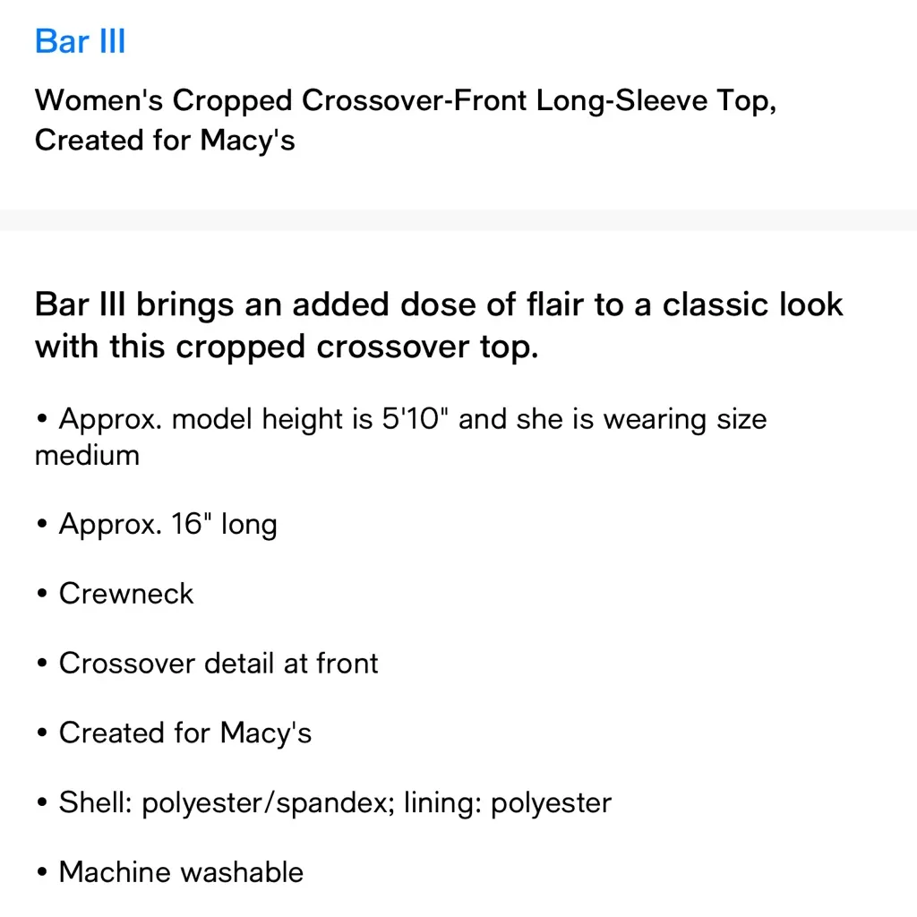 Bar III cropped crossover black long sleeve top. Size medium, like new! - Image 2