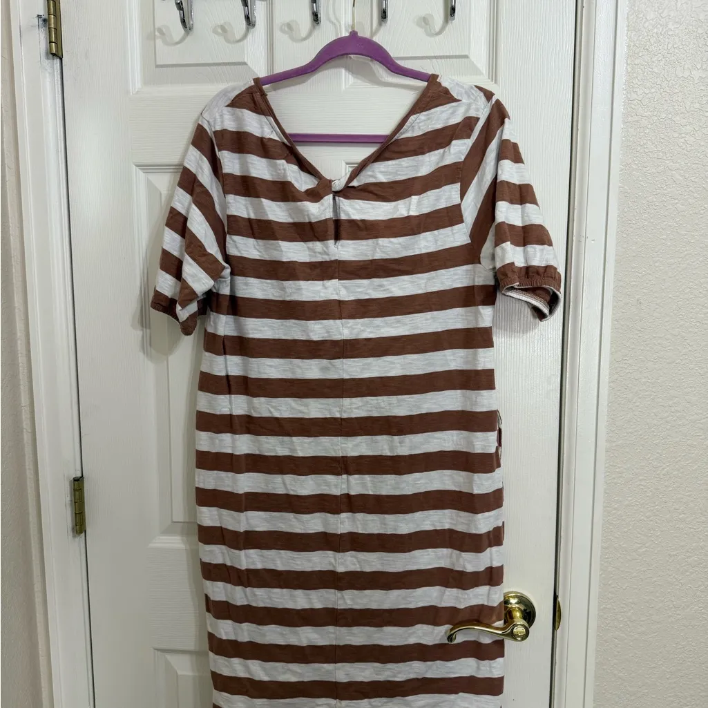 Pact Brown Striped 100% Organic Cotton Flowy Tshirt Dress - Image 5