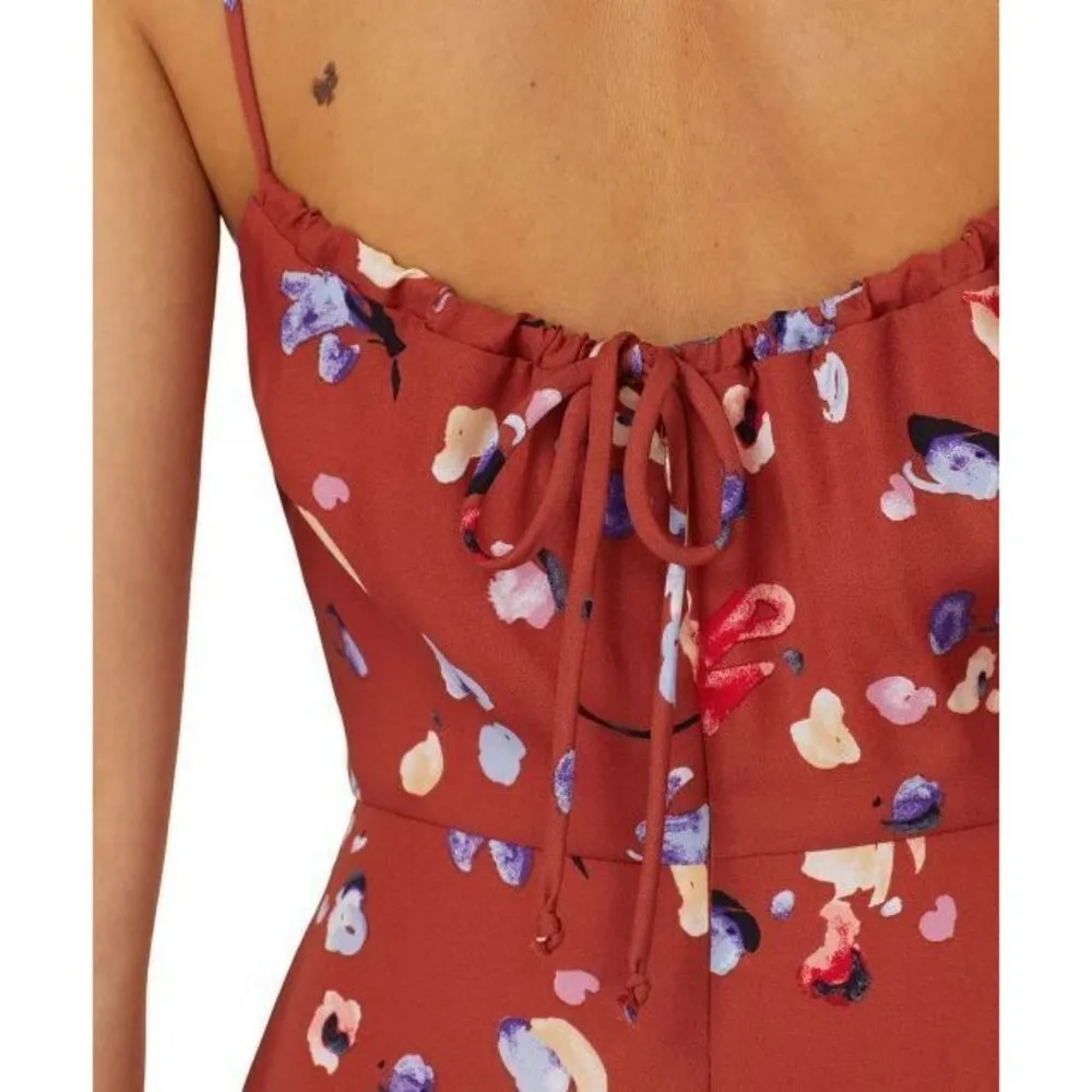 HUTCH Declan Brown Floral Crepe Sleeveless Square Neck Sun Dress Size 0 - Image 4