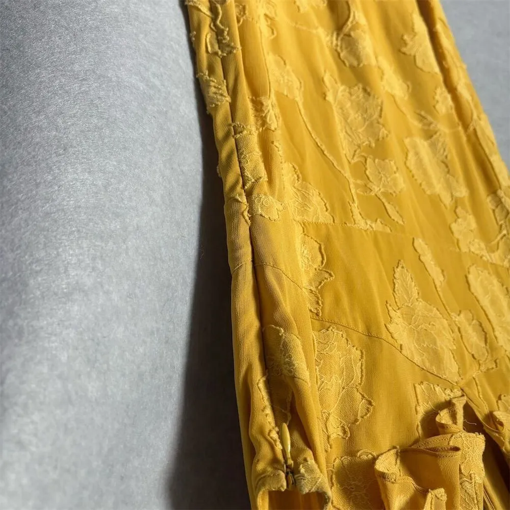 Joie Adella Yellow Ruffle Trimmed Floral Embroidered Midi Dress Size 4 - Image 7