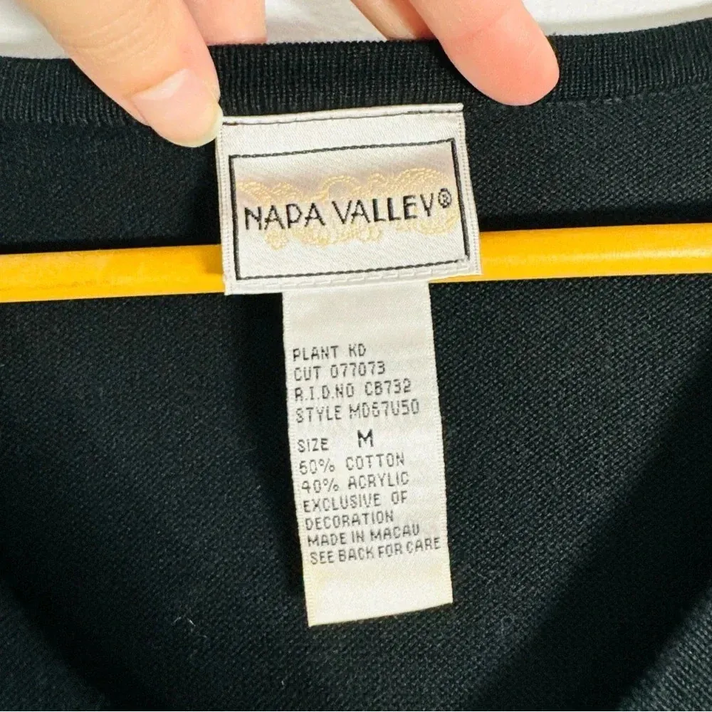 Vintage Retro Y2K Napa Valley Floral Embroidered Button Down Cardigan Sweater Black Size M - Image 4