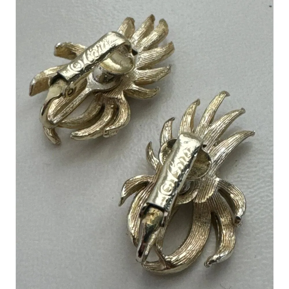 Vintage Coro stamped Spikey with rhinestone clip on earrings - Image 5