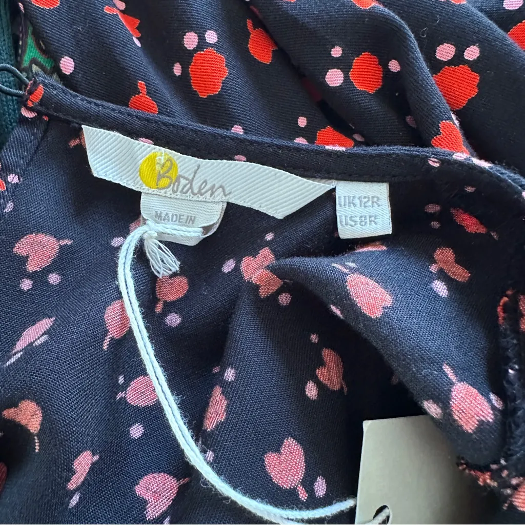 Boden Tulip Charm Tie Side Mini Dress 8 NWT NEW Red Floral Puff Sleeve Black - Image 5