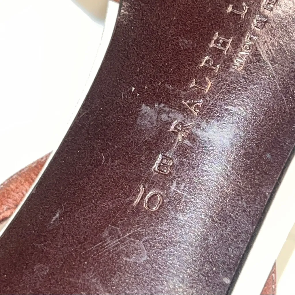 Vintage Ralph Lauren RARE Stripe Brown & White Leather Oxford Slingback Pumps - Image 10