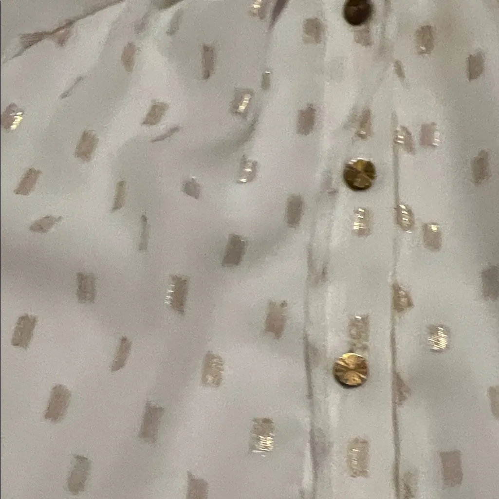 Buddy Love White and Gold Blouse sheer sleeves small like new. Lined - Image 3