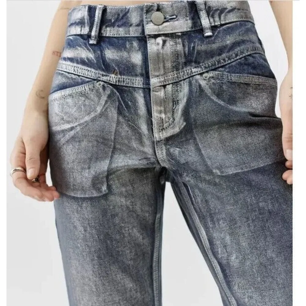 Urban Outfitters BGD High Rise Cowboy Jeans Silver Coated Size 27 Festival Disco - Image 5