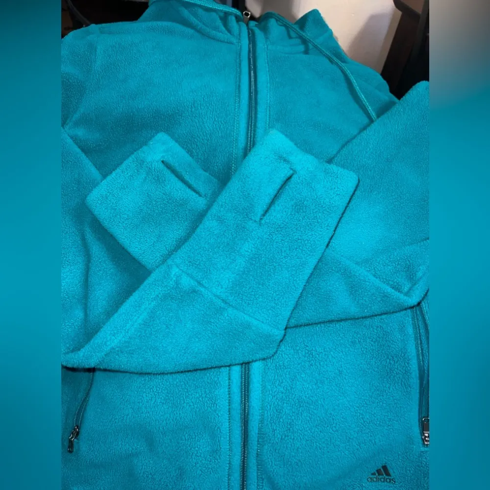 Fleece Climawarm Hoodie w Full Zip Drawstring Hood Women’s Lg Teal Blue - Image 11