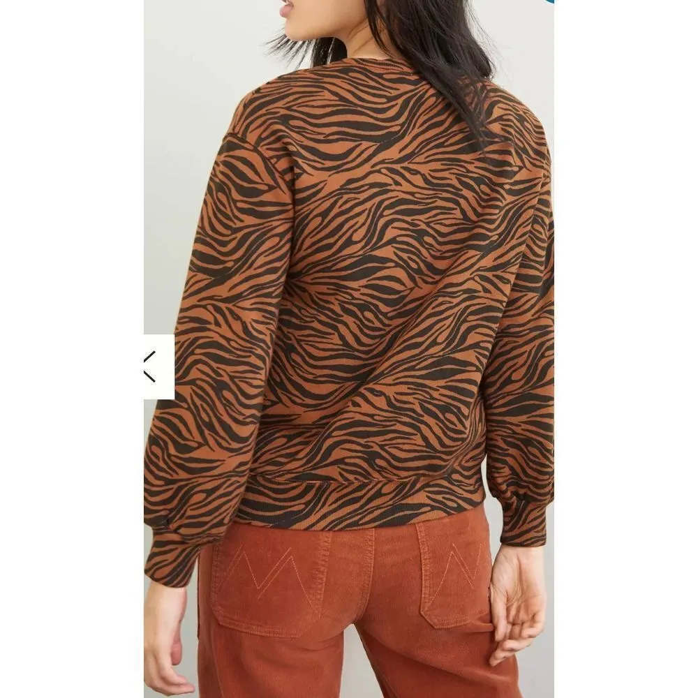 Monrow Zebra Full Sleeve Sweatshirt in Caramel sz Large Brown - Image 2