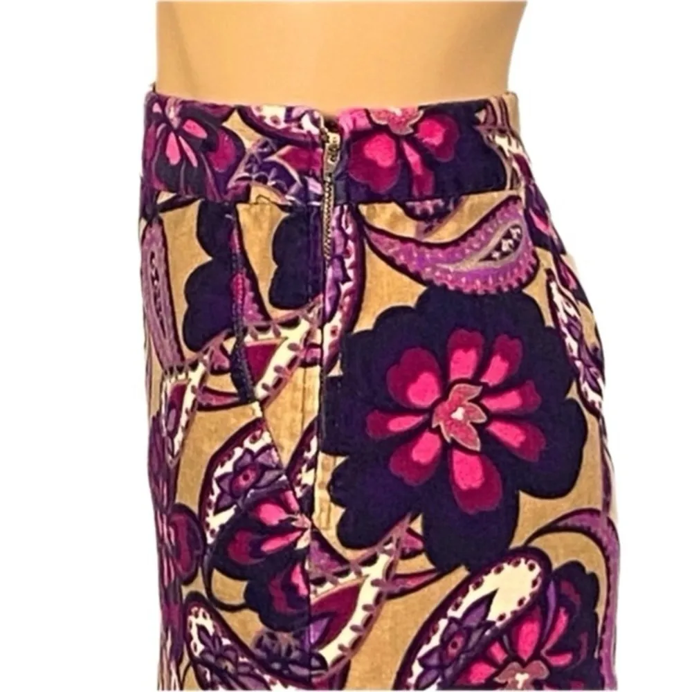 ANN TAYLOR FACTORY tan/purples/pink paisley & floral corduroy skirt. Size 6. EUC - Image 6