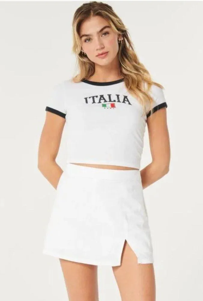 Hollister Linen Blend Mini Skirt Skort Lightweight Slit in White Women's M - Image 9