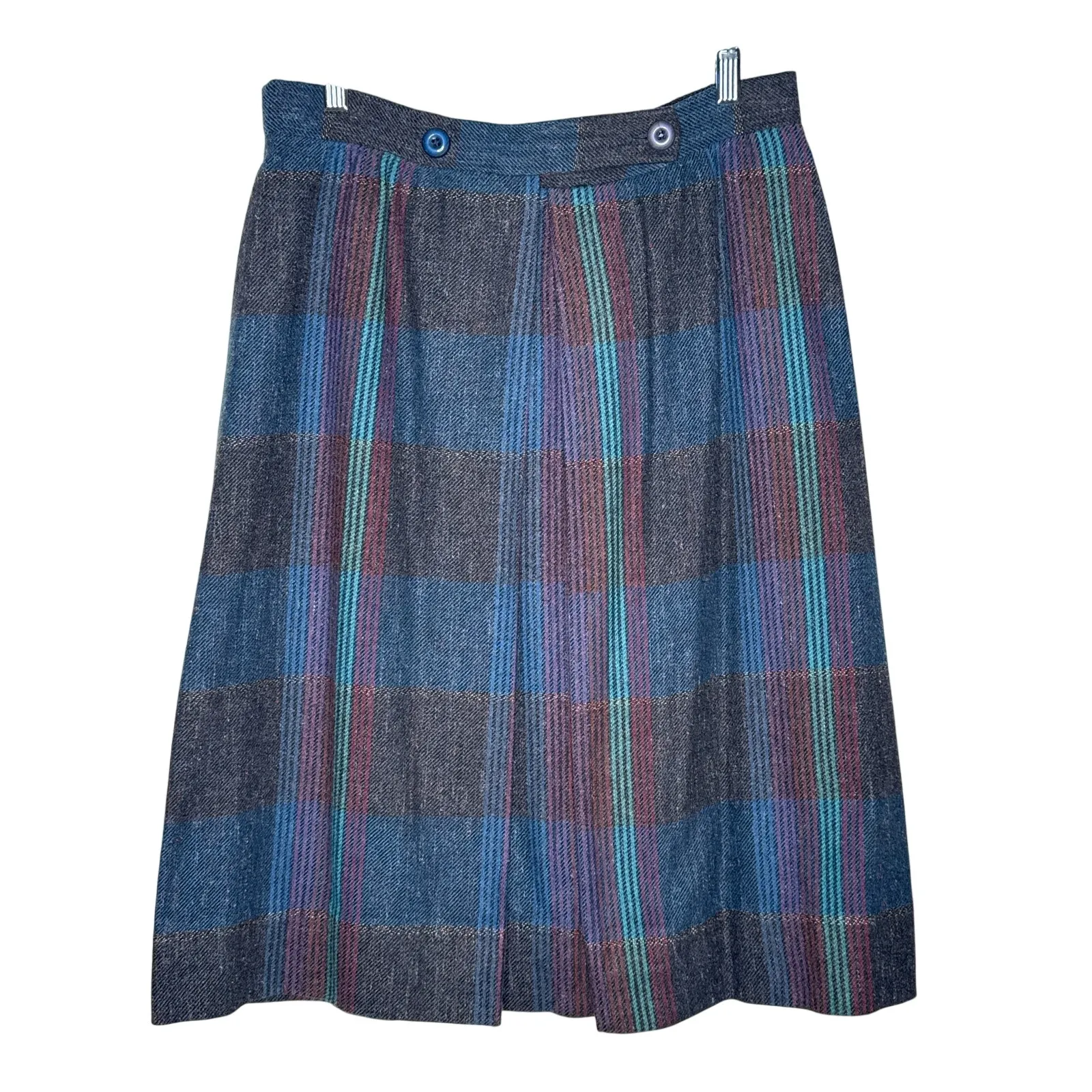 1980s Tan Jay Plaid Wool Midi Skirt Made in USA Preppy Large Gray - Image 2