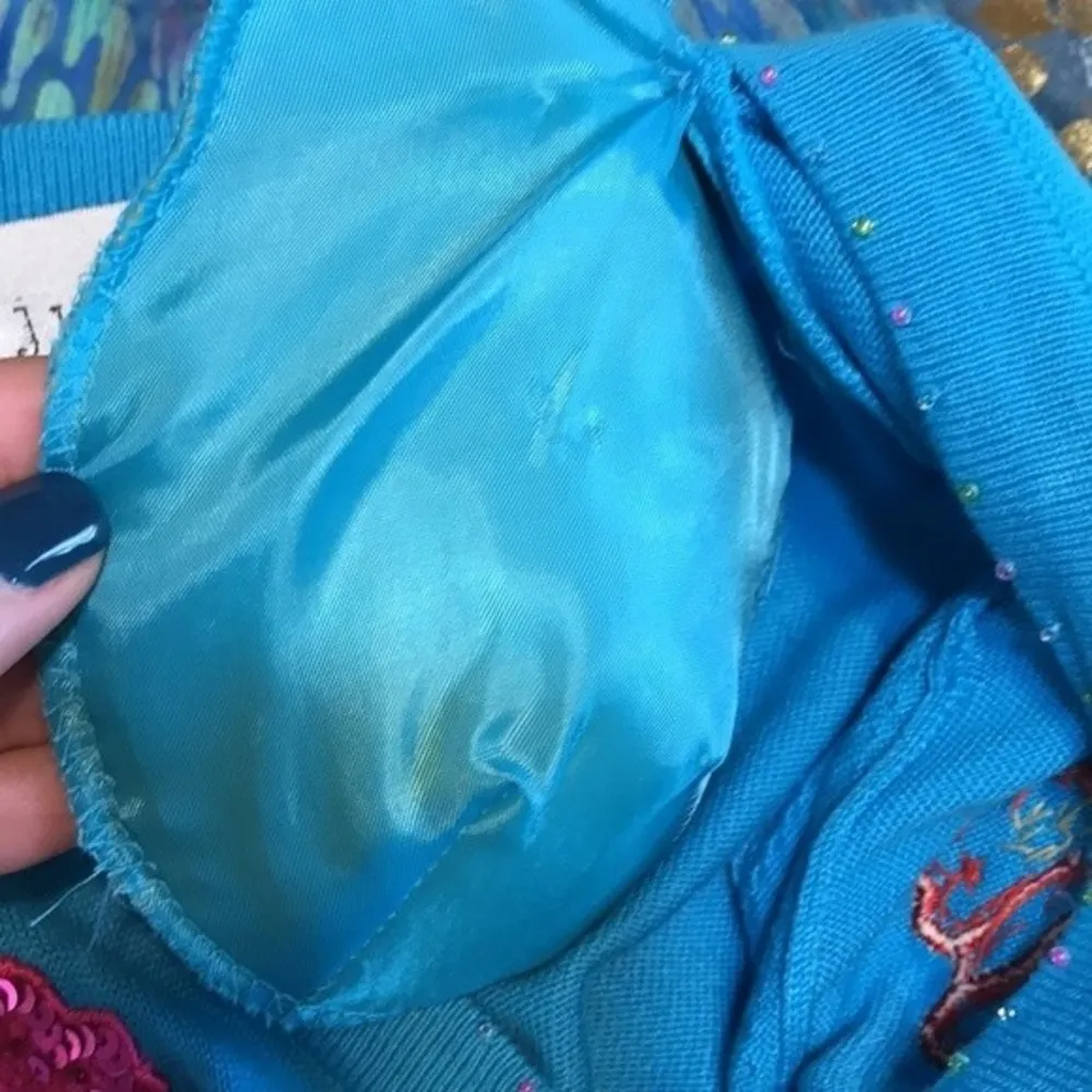 Just Be Just B glitzy sequin pineapple and flower button up cardigan sweater size medium - Image 11