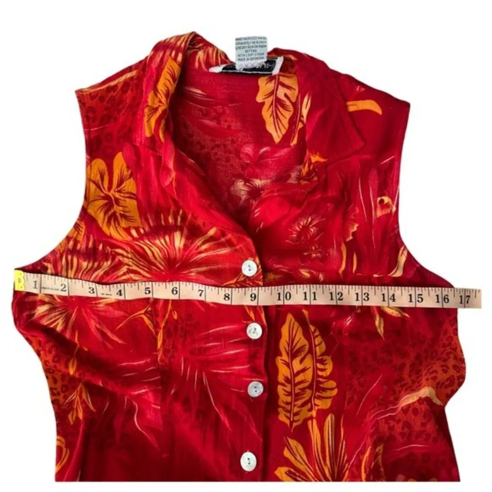 Vintage Hawaiian Sleeveless Shirt Dress Button Down Tropical Size petite medium - Image 4