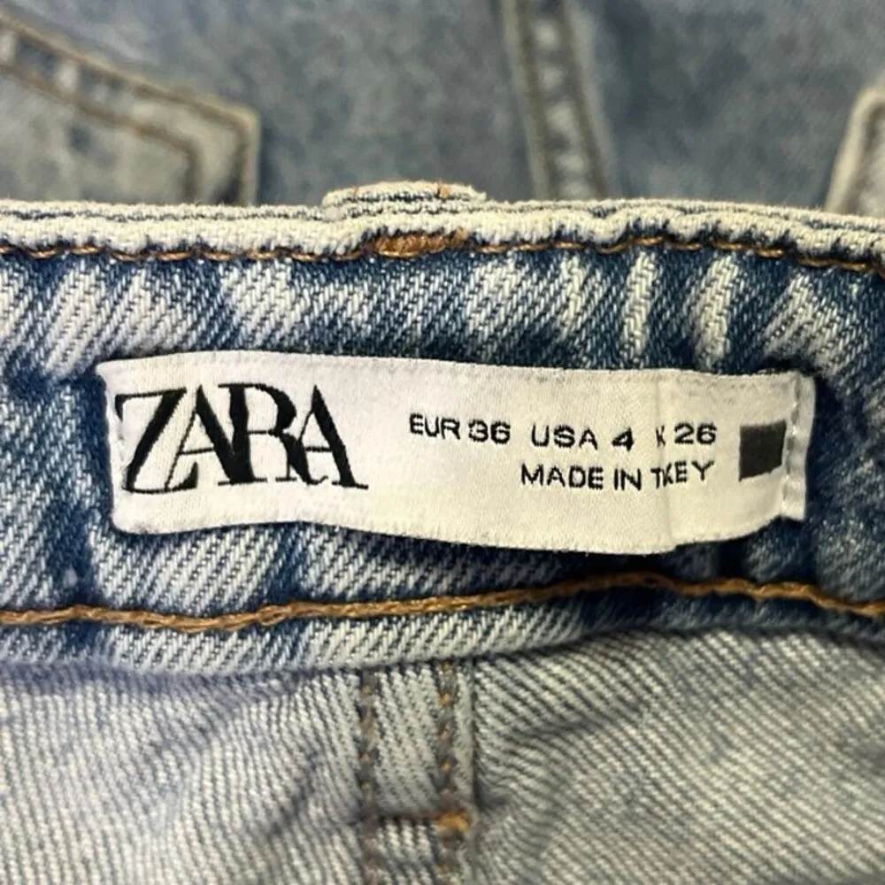 Zara Women's Blue High Waisted Frayed Flared Bootcut Cropped Denim Jeans Size 4 - Image 4