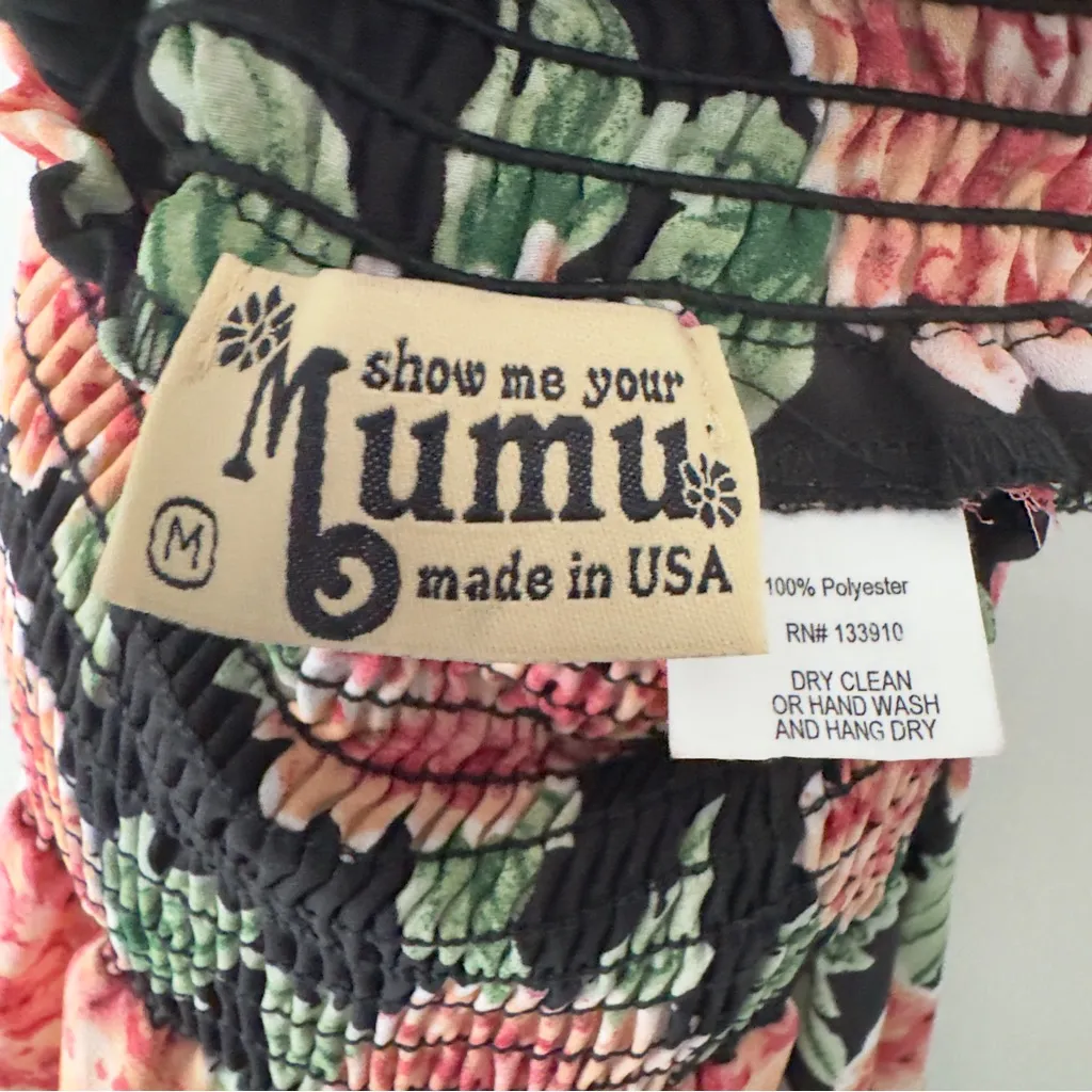 Show Me Your MuMu Floral Wide-Leg Women's Pants Smocked Waist High Rise Flare M - Image 9