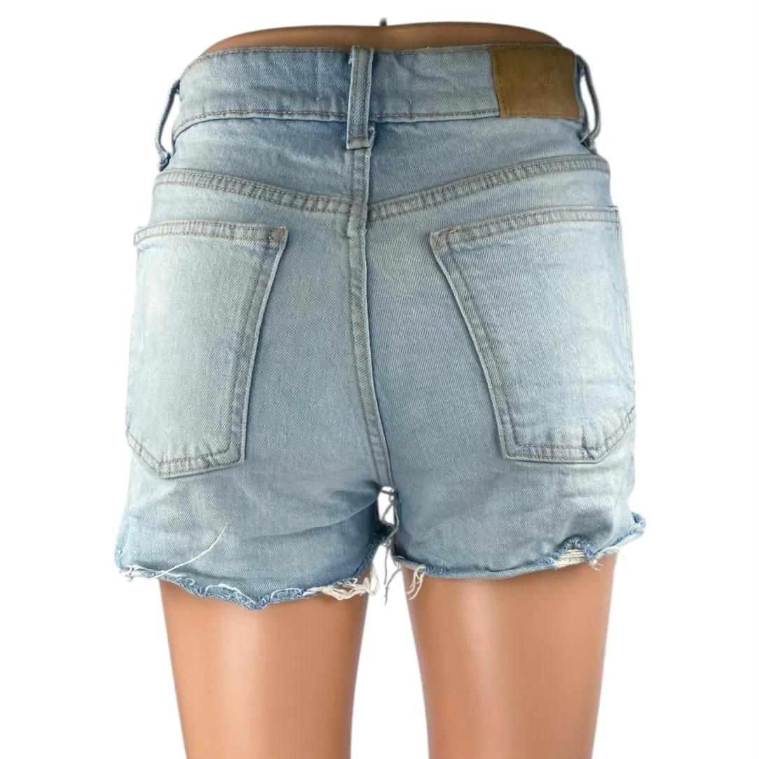 Zara Women's Blue Light Wash Cut-Off Distressed High Rise Denim Jean Shorts Sz 2 - Image 3