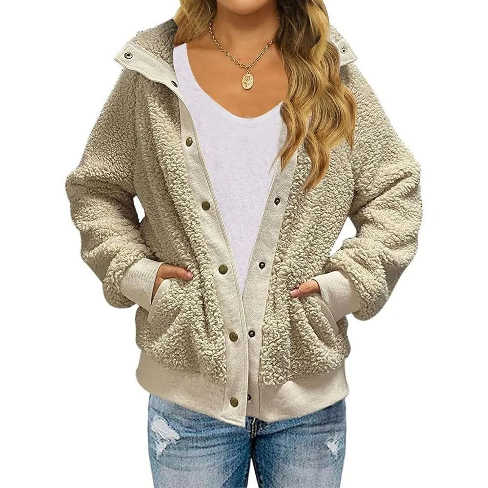 NEW Winter Button Sherpa Jacket Pockets Warm Fleece M - Image 3