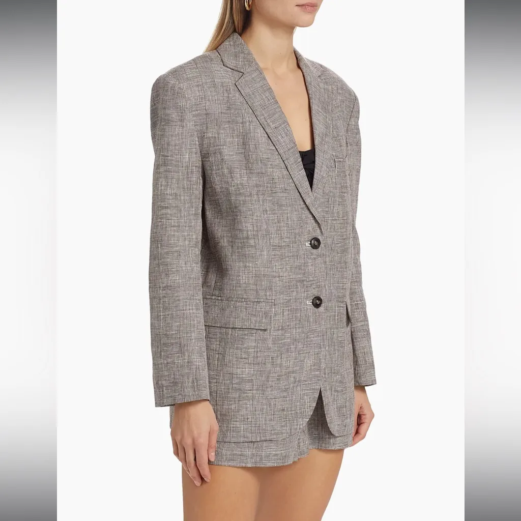 NEW Anine Bing Quinn Blazer in Brown Plaid NWT Size Large 100% Linen Two Button - Image 3