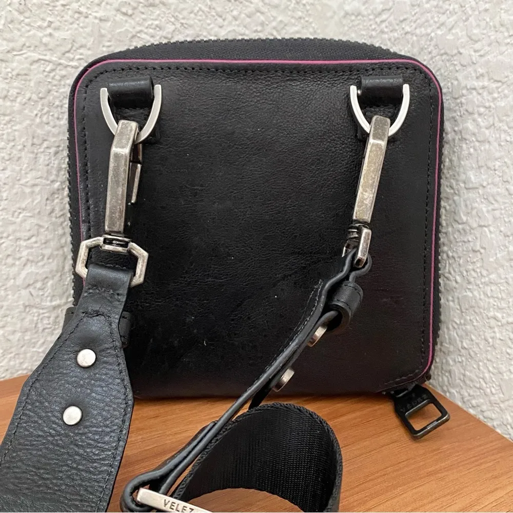 VELEZ Black Cattle Leather Crossbody Wallet Bag - Image 6