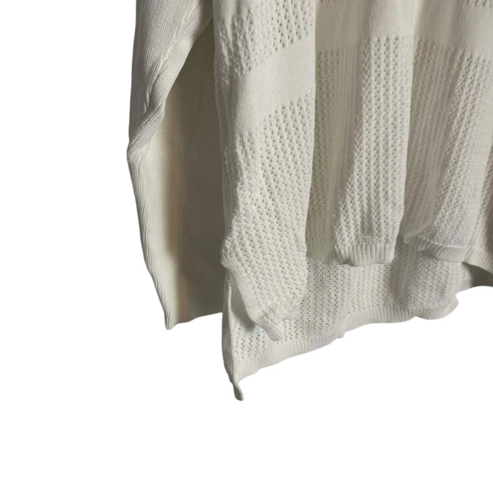 NYDJ Optic White Pointelle Knit Split Hem Long Sleeve Boat Pullover Sweater XL - Image 6