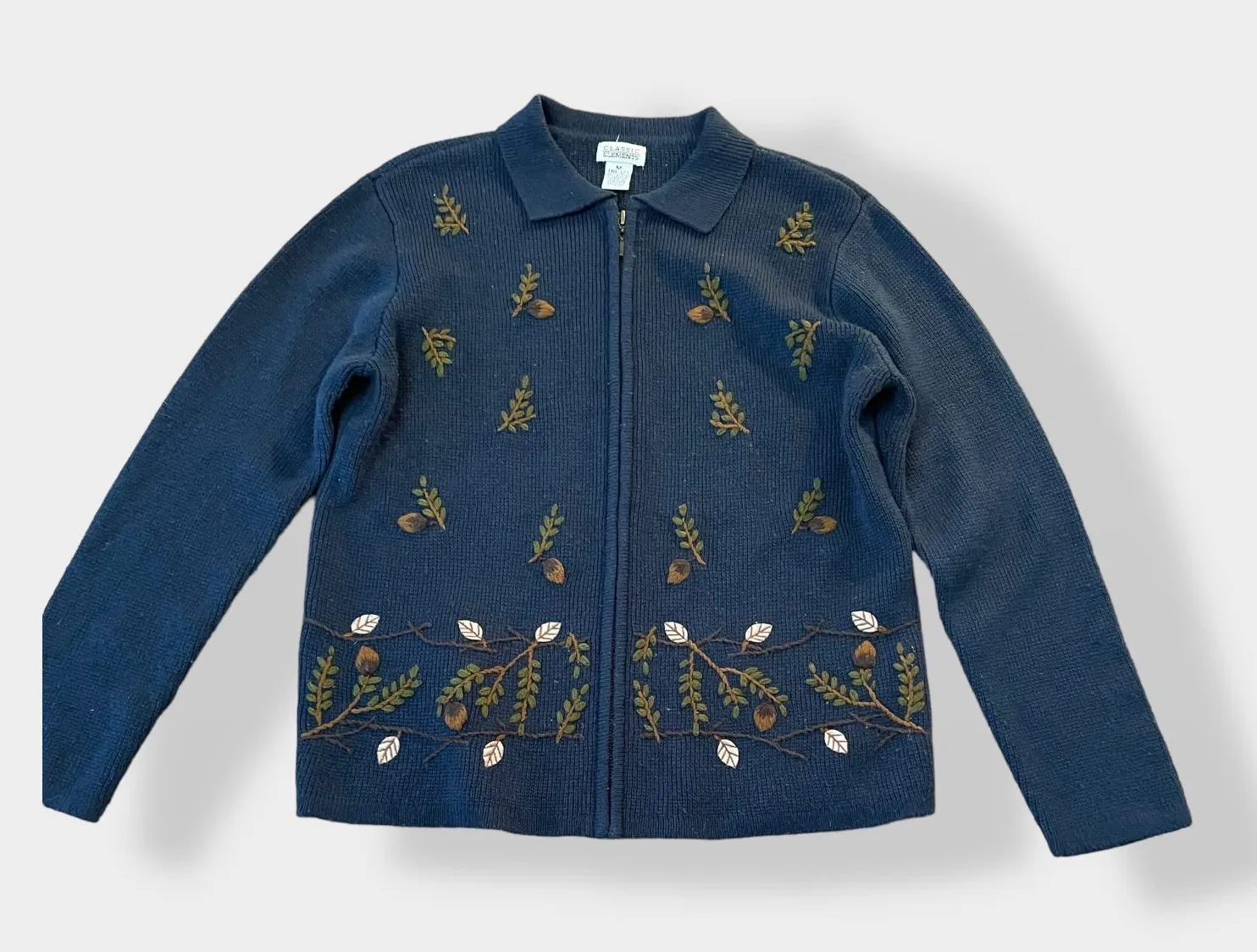Classic Elements Vintage embroidered leaves cardigan sweater size M - Image 1