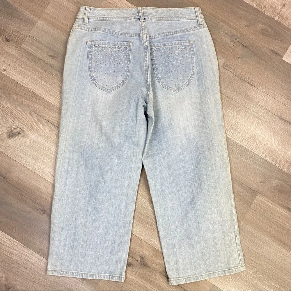 Chico’s Platinum Radiant Crop Rhinestone Pocket Capri Jeans Blue 6 - Image 3