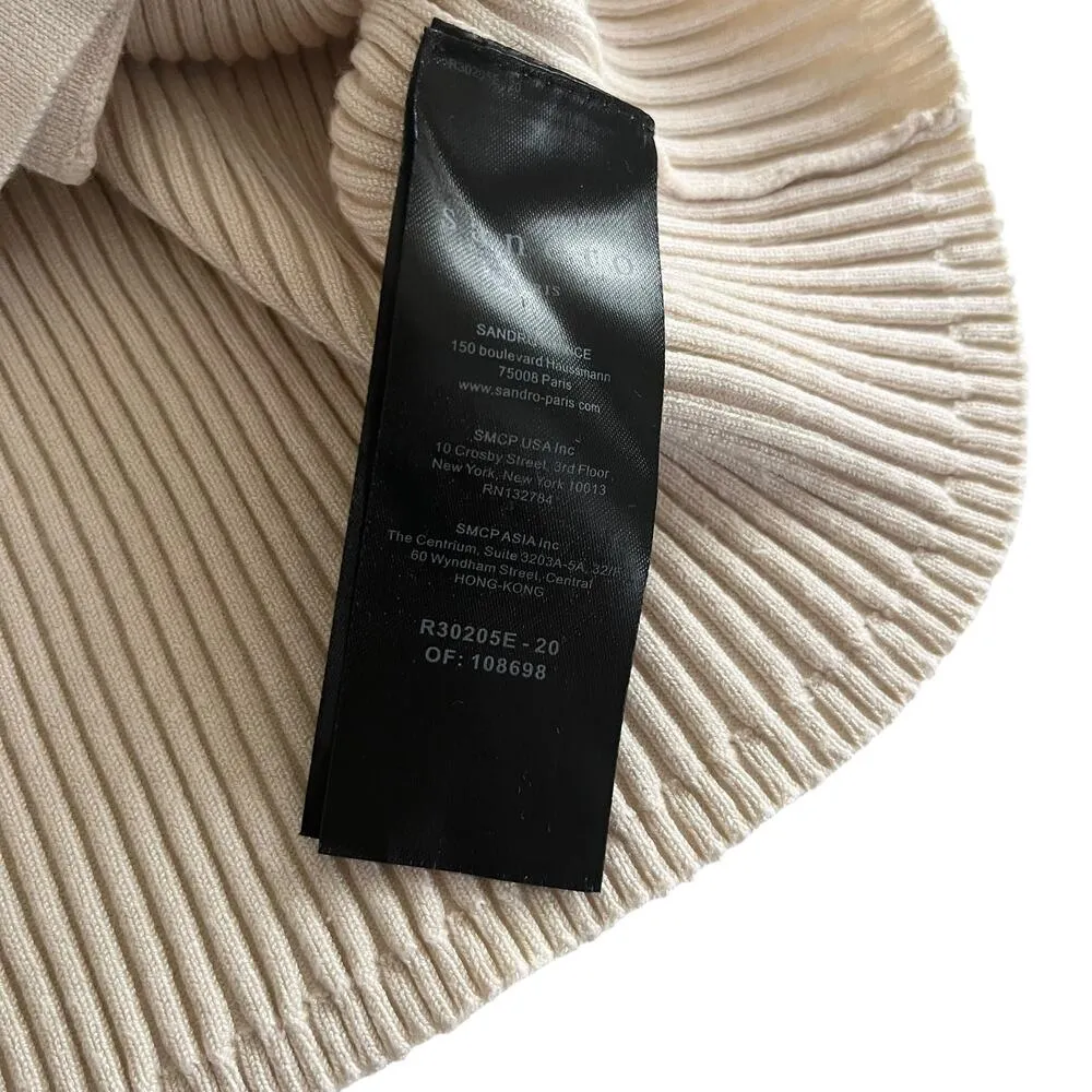 Sandro Cream Wool Blend Ribbed Knit Logo Button Front Cardigan Sweater Size 2 - Image 9