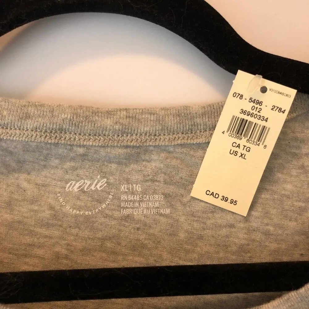 Aerie Womens Cropped Wrap Tie-Front Short Sleeve Top Tee 100% Cotton Gray XL - Image 3