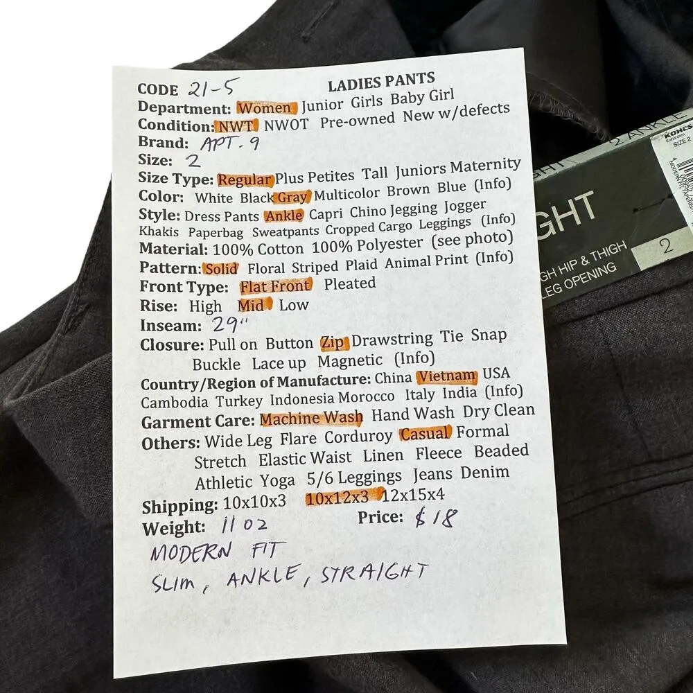 Apt. 9 Gray Modern Fit Slim Ankle Straight Pants Women Size 2 | 21-5 - Image 10