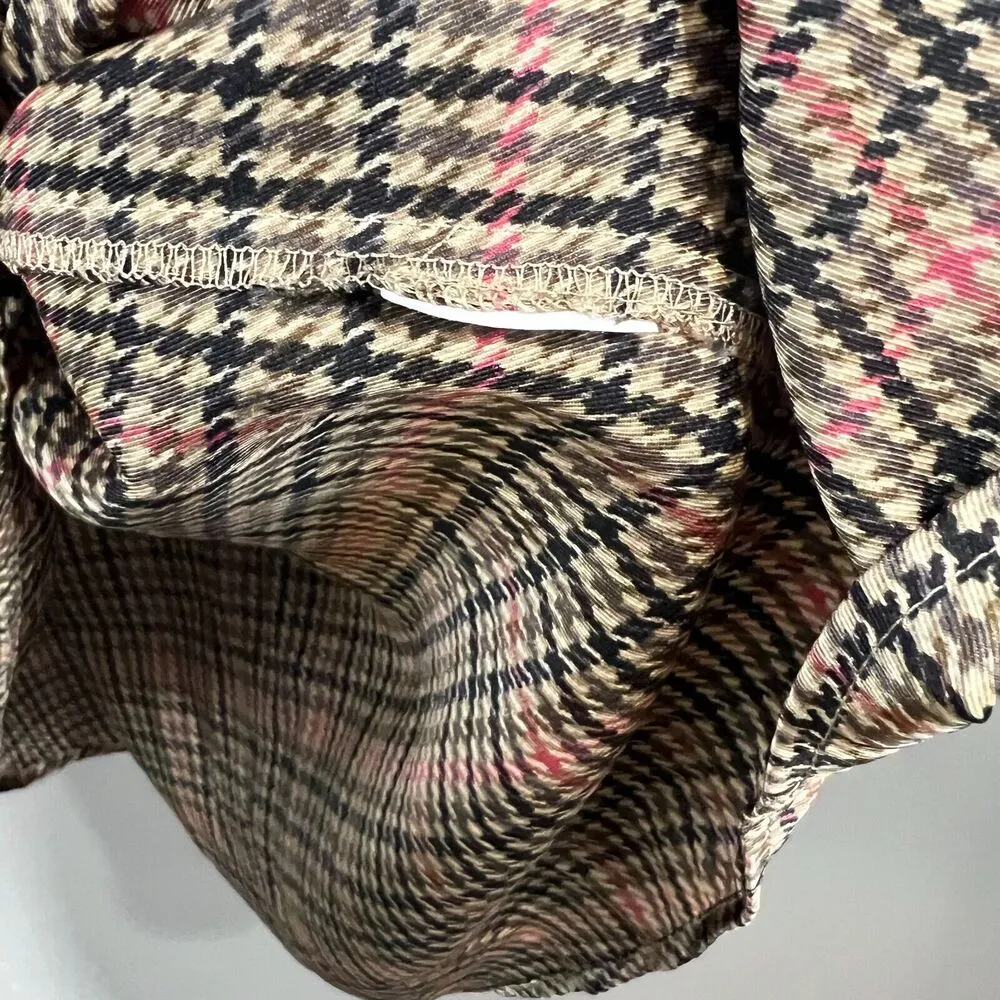 ZARA Houndstooth Pattern High Neck Long Sleeve Button Cuff Blouse Sz M EUC - Image 5