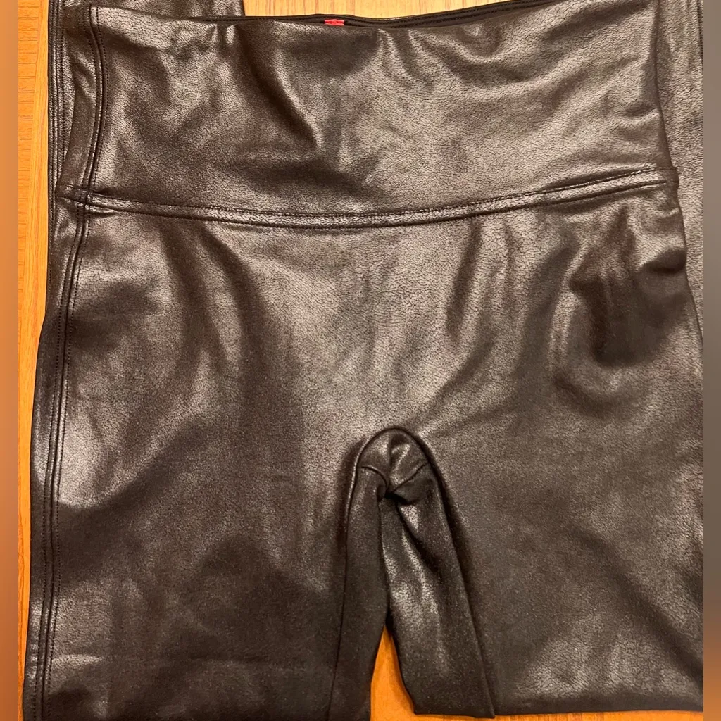 SPANX Faux Leather‎ Wide Waistband Sleek Stretch Black Leggings Size Small - Image 8