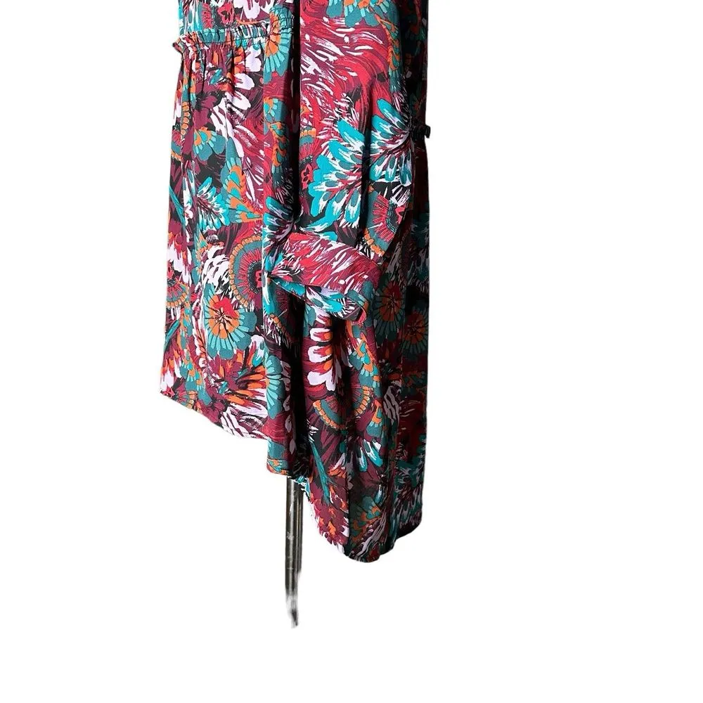 The Pioneer Women BOHO Floral Tunic Top Hi‎ Low Hem Flowy Size M V Neck Blue Size M - Image 4